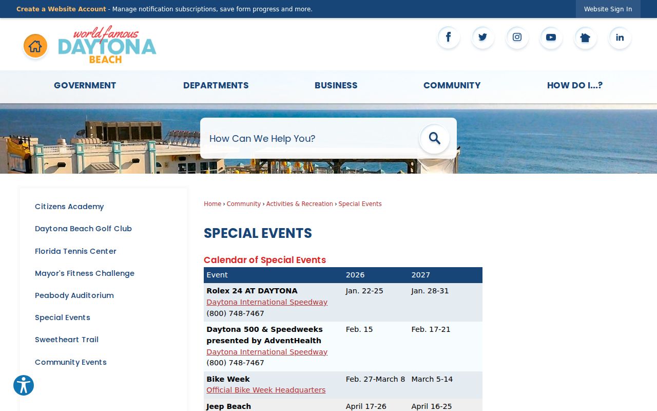 Official Daytona Beach Police Department page and headquarters