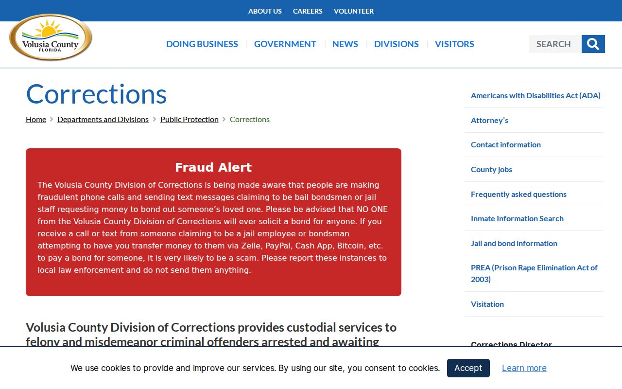 Volusia County criminal history Corrections booking source