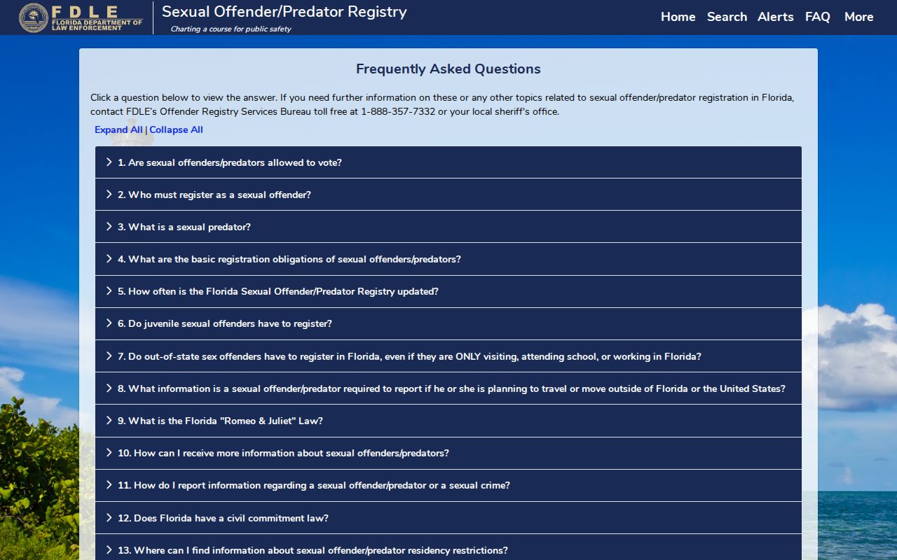 FDLE registry frequently asked questions about registration and alerts